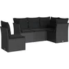 Image de vidaXL - 5-delige - Loungeset - met - kussens - poly - rattan - zwart