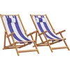 Image de vidaXL - Strandstroelen - 2st - inklapbaar - stof - en - massief - hout - blauw - en - wit