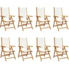 Image de vidaXL - Tuinstoelen - 8 - st - verstelbaar - massief - hout - en - stof - crèmewit