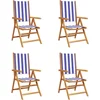 Image de vidaXL - Verstelbare - klapstoelen, - 4 - stuks, - blauw-witte - stof - en - massief - hout.