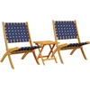 Image de vidaXL - Set - van - 2 - klapstoelen - met - tafel, - donkerblauw, - massief - hout