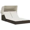 Image de vidaXL - Ligbed - 2-persoons - met - luifel - en - kussens - poly - rattan - bruin