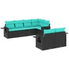 Image de vidaXL - 7-delige - tuinbankset - met - kussens - van - zwart - polyrotan