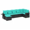 Image de vidaXL - 7-delige - tuinbankset - met - kussens - van - zwart - polyrotan