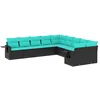 Image de vidaXL - 10-delige - tuinbankset - met - kussens - van - zwart - polyrotan