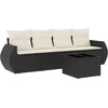 Image de vidaXL - 5-delige - Loungeset - met - kussens - poly - rattan - zwart