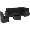 Image de vidaXL - 7-delige - Loungeset - met - kussens - poly - rattan - zwart