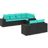 Image de vidaXL - 7-delige - tuinbankset - met - kussens - van - zwart - polyrotan