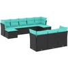 Image de vidaXL - 10-delige - tuinbankset - met - kussens - van - zwart - polyrotan