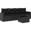 Image de vidaXL - 5-delige - Loungeset - met - kussens - poly - rattan - zwart