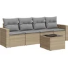 Image de vidaXL - 5-delige - Loungeset - met - kussens - poly - rattan - beige