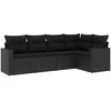 Image de vidaXL - 5-delige - Loungeset - met - kussens - poly - rattan - zwart