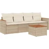 Image de vidaXL - 5-delige - Loungeset - met - kussens - poly - rattan - beige