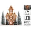 Image de Decoratief kersthuisje 30cm besneeuwd met warmwitte LED-verlichting op batterijen incl. timer gemaakt van hout