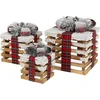 Image de LED geschenkdoos kerstdecoratie set van 3 bruin houten batterijen met timer