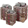 Image de Set van 3 LED kerstcadeauboxen in warm wit rotan met timer en kunstsneeuw