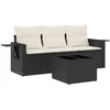Image de vidaXL - 4-delige - Loungeset - met - kussens - poly - rattan - zwart