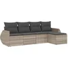 Image de vidaXL - 5-delige - Loungeset - met - kussens - poly - rattan - lichtgrijs
