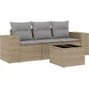 Image de vidaXL - 4-delige - Loungeset - met - kussens - poly - rattan - beige