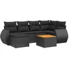 Image de vidaXL - 7-delige - Loungeset - met - kussens - poly - rattan - zwart