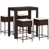 Image de vidaXL - 5-delige - Tuinbarset - met - kussens - poly - rattan - bruin