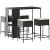 Image de vidaXL - 5-delige - Tuinbarset - met - kussens - poly - rattan - zwart