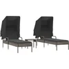 Image de vidaXL - Ligbedden - 2 - st - met - luifels - en - tafel - poly - rattan - grijs