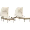 Image de vidaXL - Ligbedden - 2 - st - met - luifels - en - tafel - poly - rattan - beige