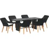 Image de vidaXL - Tuin - Eettafel - Set - met - kussen - 7 - pcs - Zwart - poly - rattan