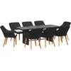 Image de vidaXL - Tuin - Eettafel - Set - met - kussen - 9 - pcs - Zwart - poly - rattan