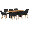 Image de vidaXL - Tuin - Eettafel - Set - met - kussen - 9 - pcs - Zwart - poly - rattan