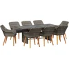 Image de vidaXL - Tuin - Eettafel - Set - met - kussen - 9 - pcs - Grijs - poly - rattan