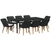 Image de vidaXL - Tuin - Eettafel - Set - met - kussen - 9 - pcs - Zwart - poly - rattan