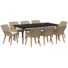 Image de vidaXL - Tuin - Eettafel - Set - met - kussen - 9 - pcs - Beige - poly - rattan