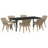 Image de vidaXL - Tuin - Eettafel - Set - met - kussen - 7 - pcs - Beige - poly - rattan