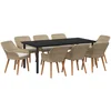 Image de vidaXL - Tuin - Eettafel - Set - met - kussen - 9 - pcs - Beige - poly - rattan