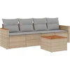 Image de vidaXL - 5-delige - Loungeset - met - kussens - poly - rattan - beige