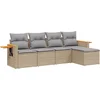 Image de vidaXL - 5-delige - Loungeset - met - kussens - poly - rattan - beige