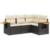 Image de vidaXL - 4-delige - Loungeset - met - kussens - poly - rattan - zwart