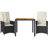Image de vidaXL - 3-delige - Bistroset - met - kussens - poly - rattan - en - acaciahout - zwart