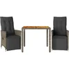 Image de vidaXL - 3-delige - Bistroset - met - kussens - poly - rattan - grijs