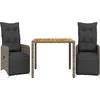 Image de vidaXL - 3-delige - Bistroset - met - kussens - poly - rattan - grijs