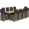 Image de vidaXL - 11-delige - Bistroset - met - kussens - poly - rattan - grijs