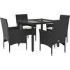 Image de vidaXL - 5-delige - Tuinset - met - kussens - poly - rattan - en - glas - zwart