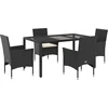 Image de vidaXL - 5-delige - Tuinset - met - kussens - poly - rattan - en - glas - zwart