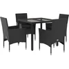 Image de vidaXL - 5-delige - Tuinset - met - kussens - poly - rattan - en - glas - zwart
