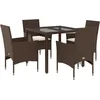 Image de vidaXL - 5-delige - Tuinset - met - kussens - poly - rattan - en - glas - bruin
