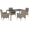 Image de vidaXL - 5-delige - Tuinset - met - kussens - poly - rattan - en - glas - grijs