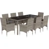 Image de vidaXL - 9-delige - Tuinset - met - kussens - poly - rattan - en - glas - grijs