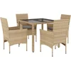 Image de vidaXL - 5-delige - Tuinset - met - kussens - poly - rattan - en - glas - beige